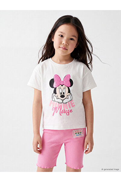 LC Waikiki Trendlucky Girl's Minnie Mouse Printed T-Shirt with Difference