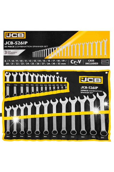 Jcb Set de 25 de chei plate și inelare din oțel CrV 6-32 mm