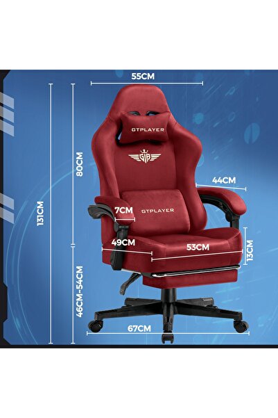 GTPLAYER Scaun de gaming roșu pentru biroul gamerului, cu suport confortabil ...