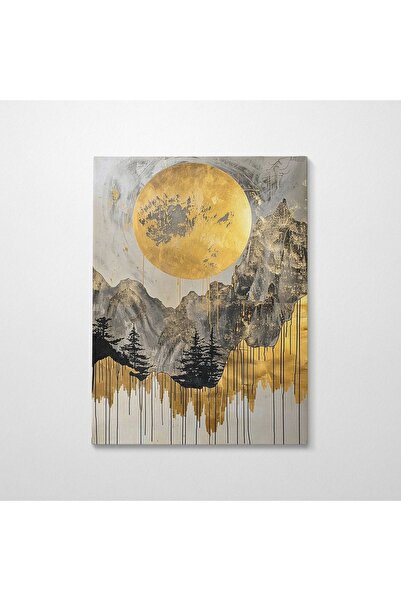 OEM Tablou decorativ pe pânză, model peisaj, 50x70 cm, pânză/lemn, auriu/gri