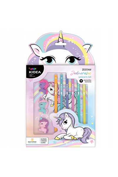 Kidea Set de creioane, creioane cerate și radiere, 9 piese, Unicorn Unicorn