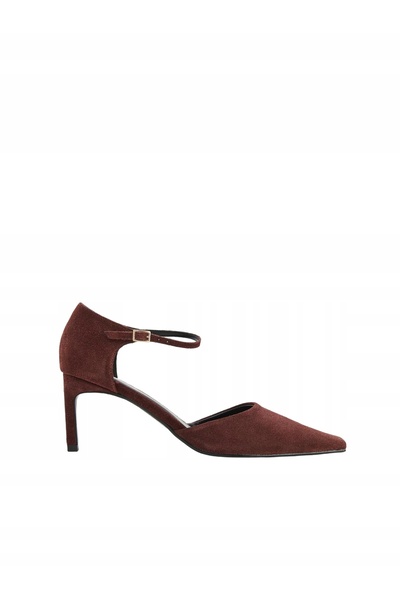 NO BRAND Pantofi cu toc din piele maro și piele întoarsă, cu barete, mărimea 40