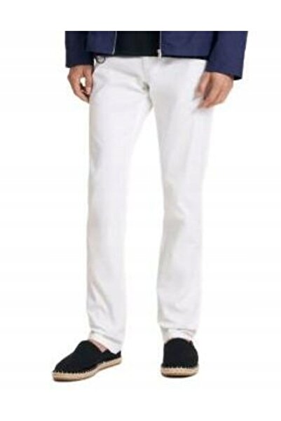 NO BRAND Pantaloni Chino din Bumbac Alb cu Buzunare Clasice și Fermoar 38
