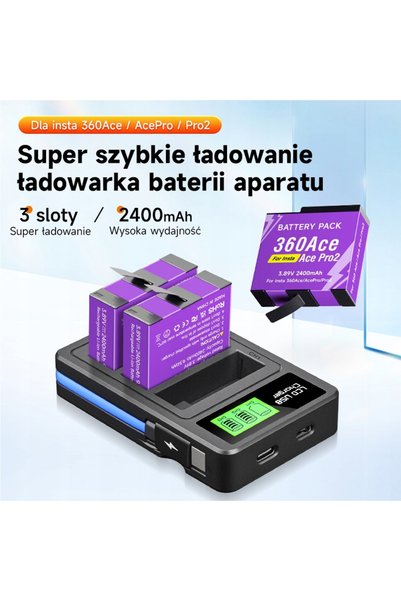 NO BRAND 2x Baterie pentru Insta360 Ace + Încărcător LCD cu 3 sloturi pentru ...
