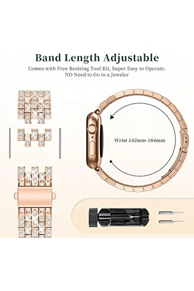 NO BRAND Wutwuk Z Diamentami Brățară Apple Watch Se2 38/40/41 Aur Roz + Carcasă