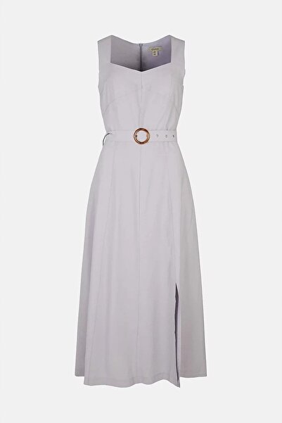 NO BRAND Rochie clasică gri midi uni cu șliț Oasis 42