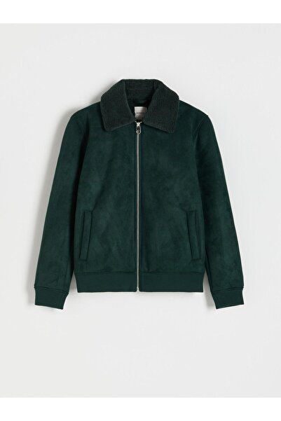 NO BRAND Jachetă verde închis, guler clasic, buzunar solid, mâneci lungi, S