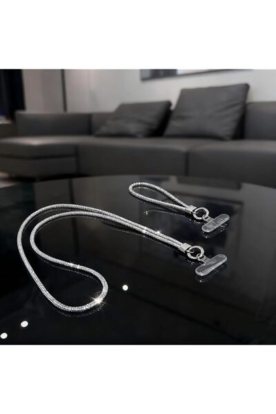 Generic White Crystal Rhinestone Phone Lanyard & Wrist Strap Set – Bling Glit...