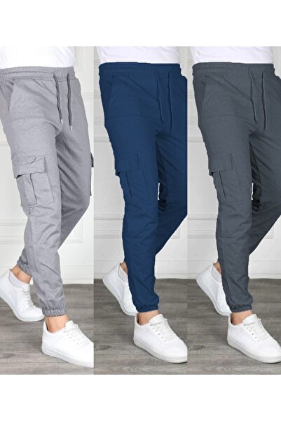 SURMARİ Set of 3 Unisex Cargo Pocket Elastic Leg Sweatpants