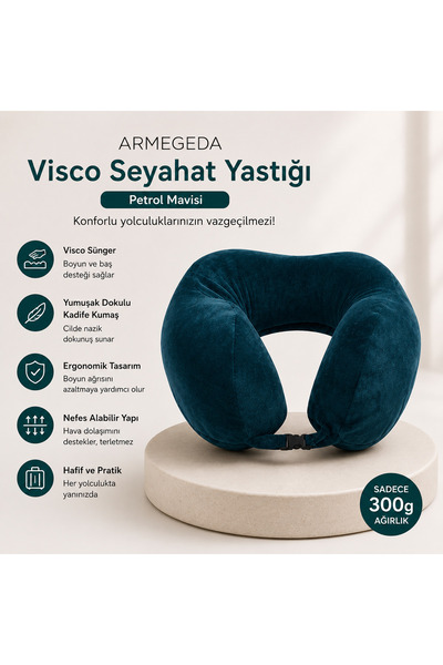 armegeda sıradışı tasarımlar Armegeda Petrol Mavisi Visco Seyahat Yastığı