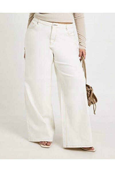 NO BRAND Pantaloni blugi Ecru cu picior larg, talie medie, clasici, Boohoo 46