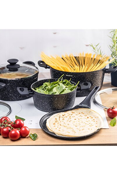 NO BRAND Set de vase 7 piese + tigaie, cu înveliș de marmură, pentru inducție...