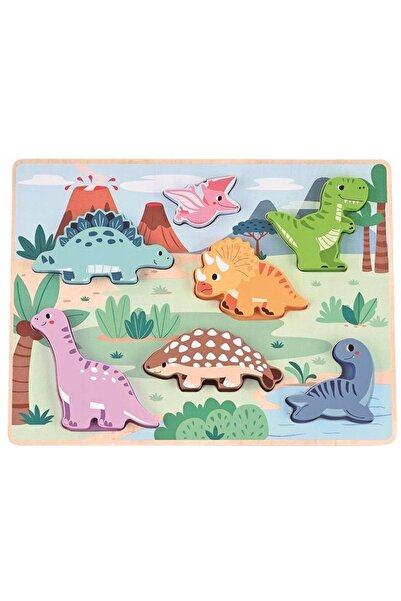 NO BRAND Puzzle din lemn Montessori pentru copii, Puzzle cu dinozauri, cu pie...