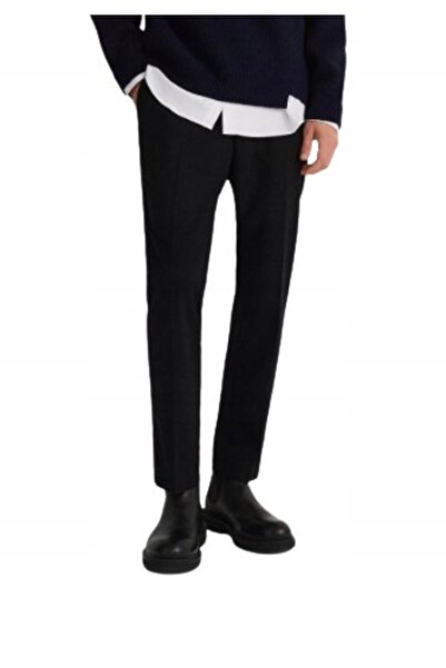 NO BRAND Pantaloni Chino Negri Slim Fit Conici, cu finisaj neted, lungime 7/8...