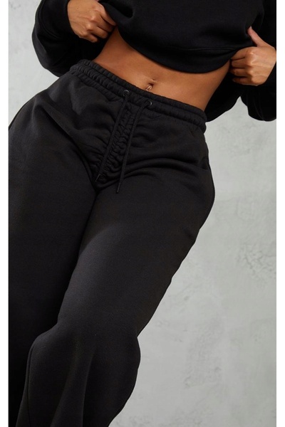 NO BRAND Pantaloni de trening negri, netezi, cu croială largă, Prettylittleth...