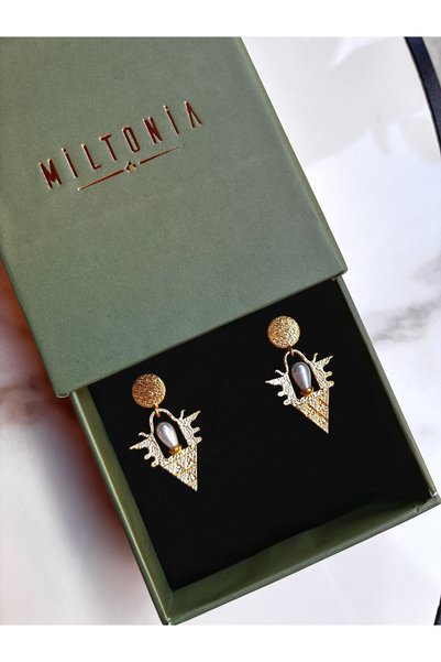 Miltonia 925 Ayar Gümüş İnci Detaylı Üçgen Formlu Dokulu Otantik Sallantılı K...