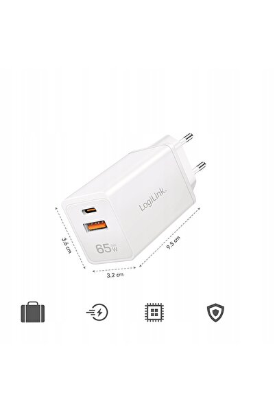 NO BRAND Logilink Pa0371 Încărcător de rețea USB GaN, 65W, 1x USB-C (PD), 1x ...