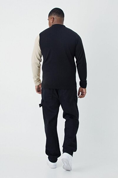 NO BRAND Pulover tricotat subțire negru-bej cu guler și fermoar boohooman 5xl