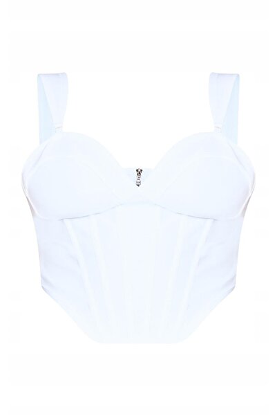 NO BRAND Top alb tip bandaj cu fermoar, clasic, uni, Prettylittlething 48
