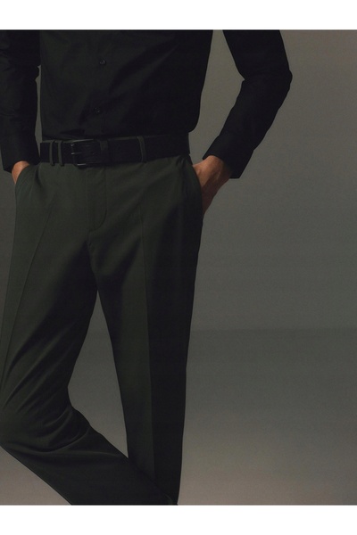 NO BRAND Pantaloni verde închis, croială slim, cu dantelă, netezi, 54