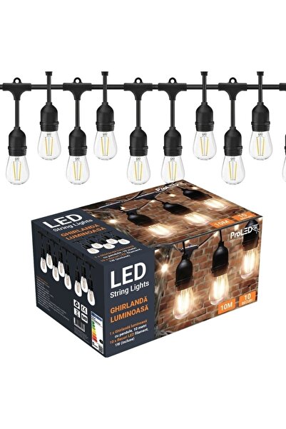 EMATTEIRO 10 m String Light with 10 E27 Filament LED Bulbs, IP44, Plug-in Power
