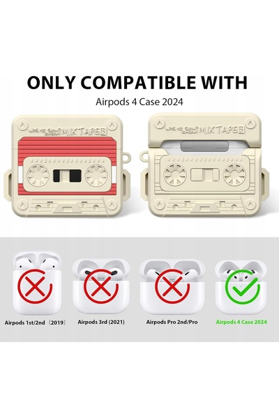 NO BRAND Husă pentru Apple AirPods 4, cu design retro de casetă, pentru căști...