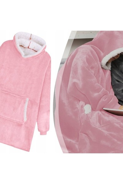NO BRAND Palton de damă oversize, gros, călduros, lung, cu glugă, roz.