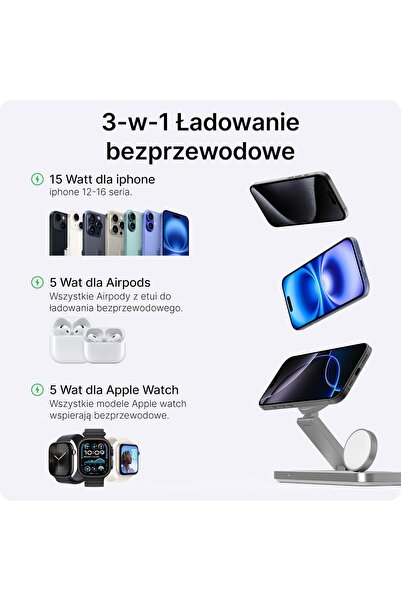 NO BRAND Încărcător wireless 3 în 1 Stație de încărcare inductivă pentru iPho...
