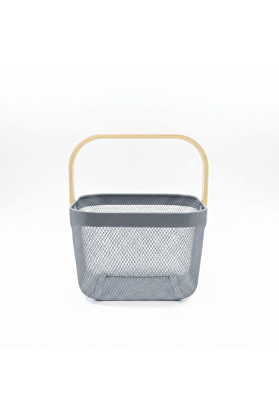 AKDC Lizhi Metal Mesh Basket with Wooden Handle — 18×24 cm - Grey