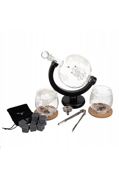 NO BRAND Set decantor whisky Globus, 2 pahare, suporturi, clește, cuburi, 850 ml