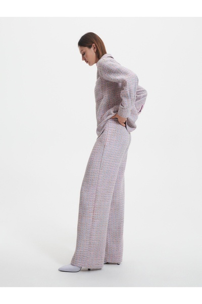 NO BRAND Pantaloni lungi tricotati colorați, cu picior larg, talie înaltă, mă...