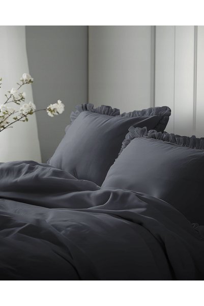 NO BRAND Lenjerie de pat din bumbac cu volane boho 200x220 grafit