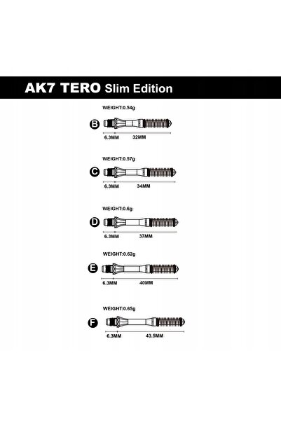 NO BRAND Shafty tero ak7 cuesoul de pene de darts slim e - negru