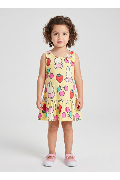 Babyqlo Girls Yellow Bunny Fruit Print Dress