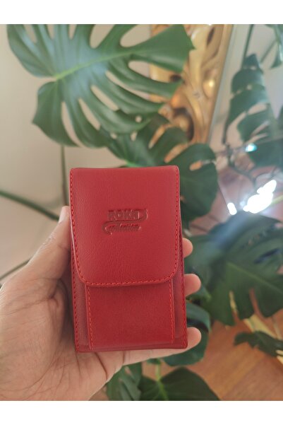 ROKA COLLECTİON 4037 Hakiki Deri Dikey Kırmızı Çakmak Cepli Sigaralık