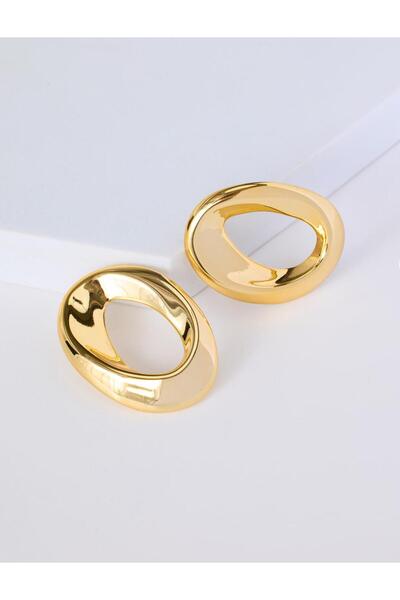 Jimmy Key Gold Color Curved Ellipse Formed Earrings