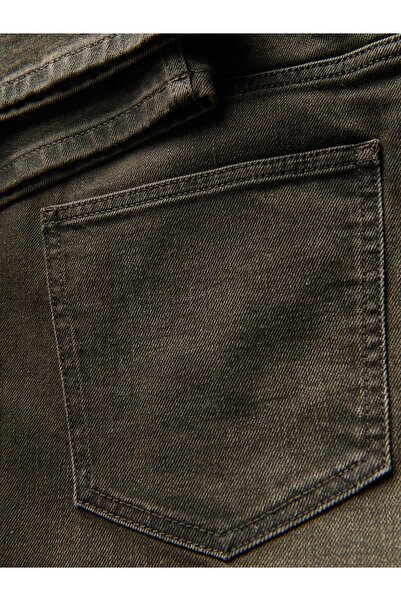NO BRAND Pantaloni din denim maro închis, cu efect spălăcit, croială dreaptă,...