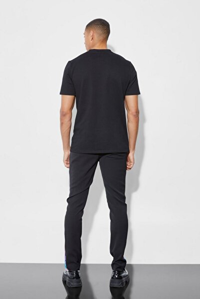 NO BRAND Pantaloni negri simpli, ajustați, cu buzunare cu model, Boohooman 28