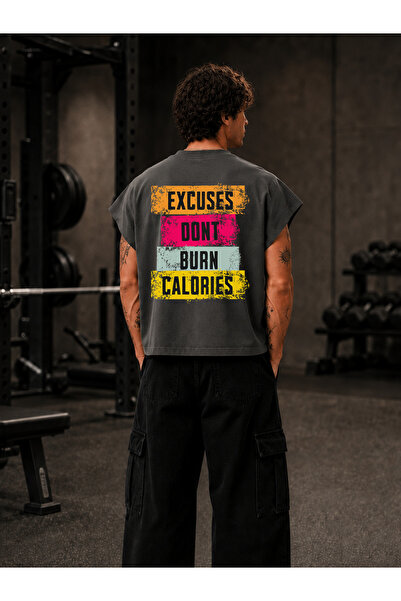 EVIus تي شيرت GYM Sporcu Excuses Don't Burn Calories مطبوع بمقاس كبير وبدون أ...