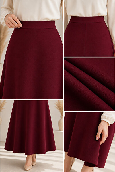 CATSPY Kadın Bordo Örme Scuba Krep Tesettür Ve Günlük Etek Boy:94-95cm