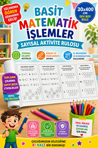 Haydi Dekor Basit Matematik Işlemleri Sayısal Aktivite Boyama Rulosu 30X400 c...
