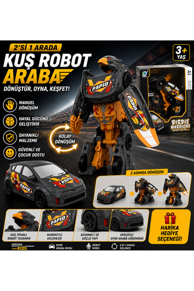 TRUST STORE Dönüşen Kuş Robot Araba 2'si 1 Arada Robot ve Spor Araba Oyuncak ...