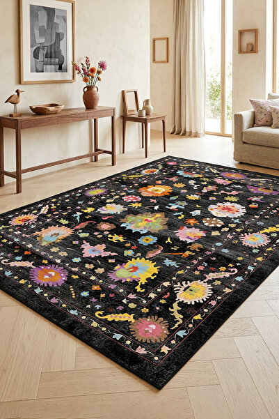 Decomia Home Etnik Vintage Renkli Kaymaz Dokuma Tabanlı Yıkanabilir Şönil Kil...
