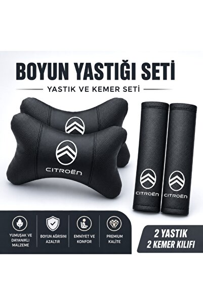 AYAZGURUP Cıtroen Yeni Logo Beyaz Oto Boyun Yastığı Ve Kemer Pedi