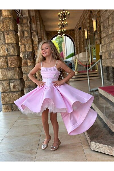 Miss Lorin Kids Stone-Embellished Children's Dress with Trail