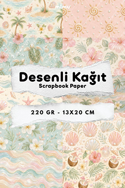 Mimu Art Studio Tropikal Plaj Deniz Kaplumbağası Hibiskus Desenli Kağıt Seti ...