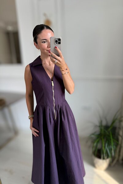 Sena Ceran Butik FERMUAR DETAYLI KOLSUZ ELBİSE