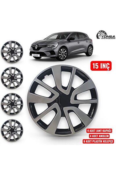 YONGA OTO AKSESUAR RENAULT SYMBOL JOY 15 İnç Jant Kapağı 4'lü Set Siyah Gümüş...
