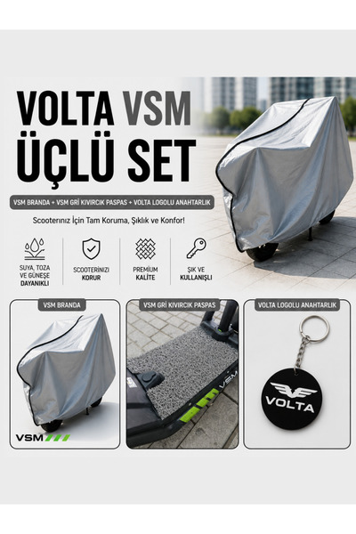 Volta Vsm Uyumlu Üçlü Set , VSM Branda, VSM Gri Kıvırcık Paspas, Logolu Anaht...