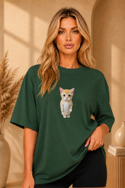 FECCY Tricou unisex supradimensionat cu imprimeu premium cu pisici Tricou pen...